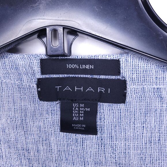 Tahari Linen Shirt Womens Medium Blue Button Down - Picture 9 of 9